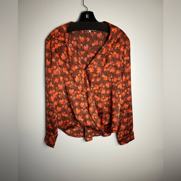 Endless Rose Floral Orange Women's Top Satin long Sleeve Fall floral old Money - Picture 1 of 11